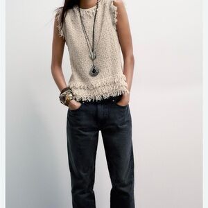 Zara Cream Sleeveless Boyfriend Sweater